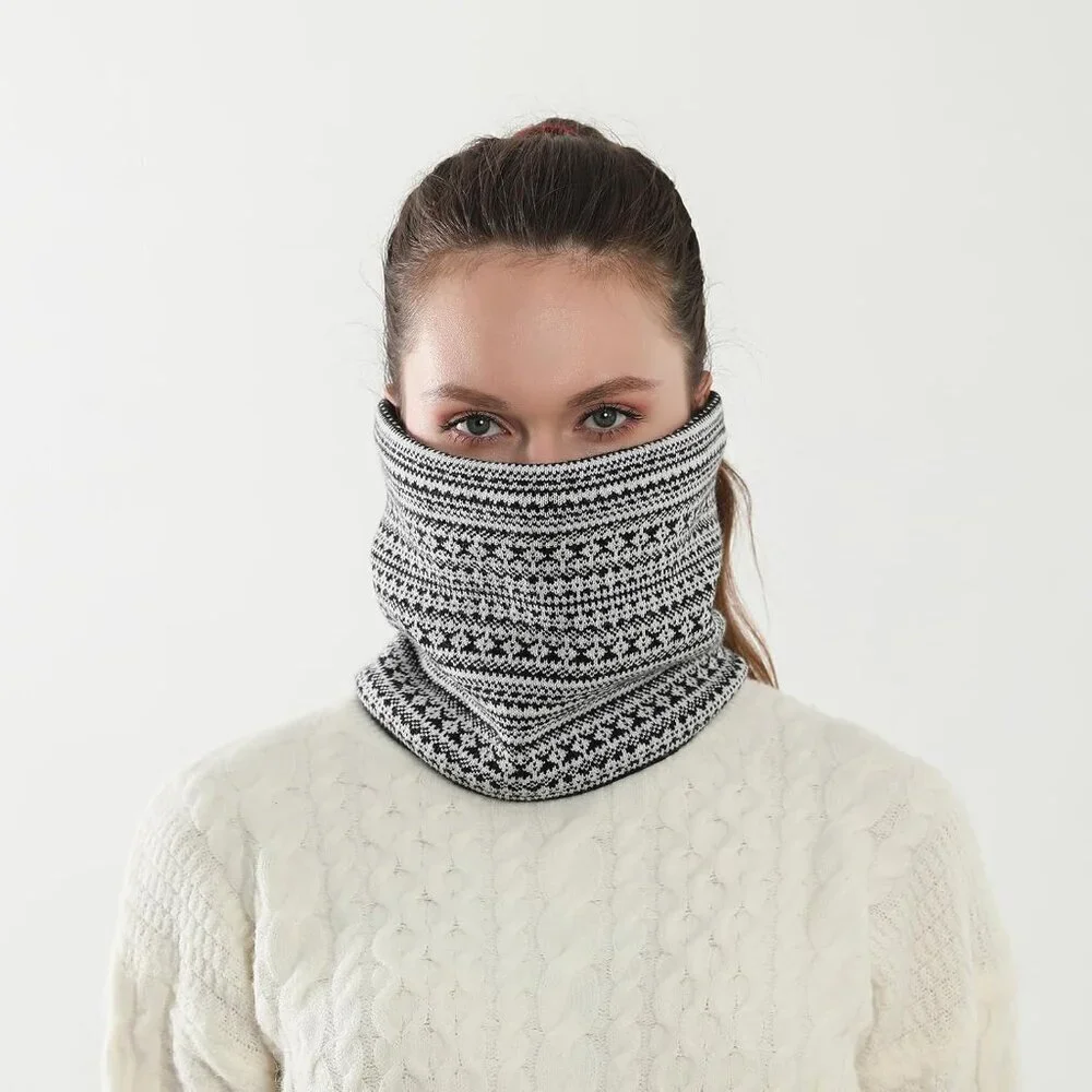 Men's Black White Winter Ski Neck Gaiter Face Scarf Fleece Windproof Scarves